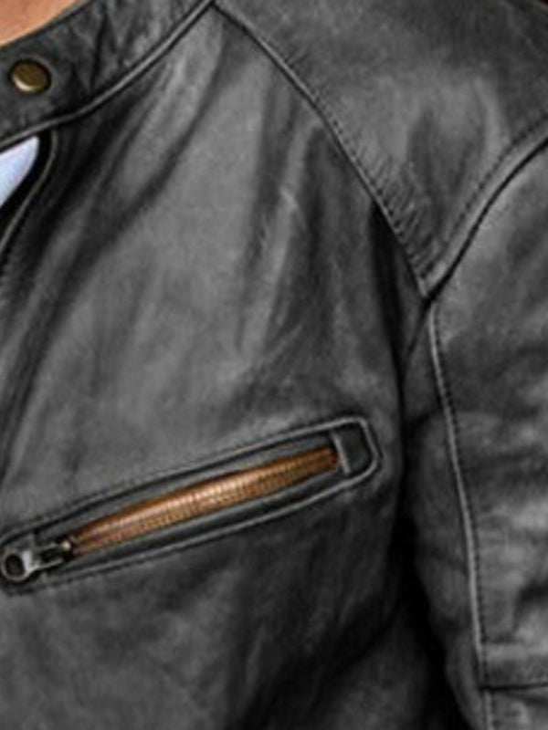 Chaqueta de cuero PU para hombre Chaqueta de hombre punk con cuello levantado para hombre 