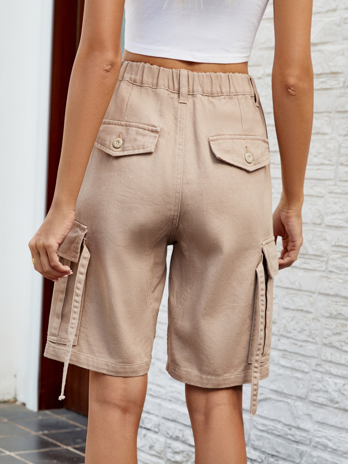 Pantalones cortos de mezclilla de cintura alta con bolsillos