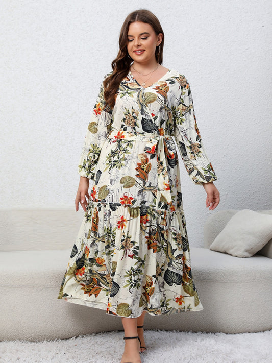 Vestido midi con mangas abullonadas y estampado floral de talla grande