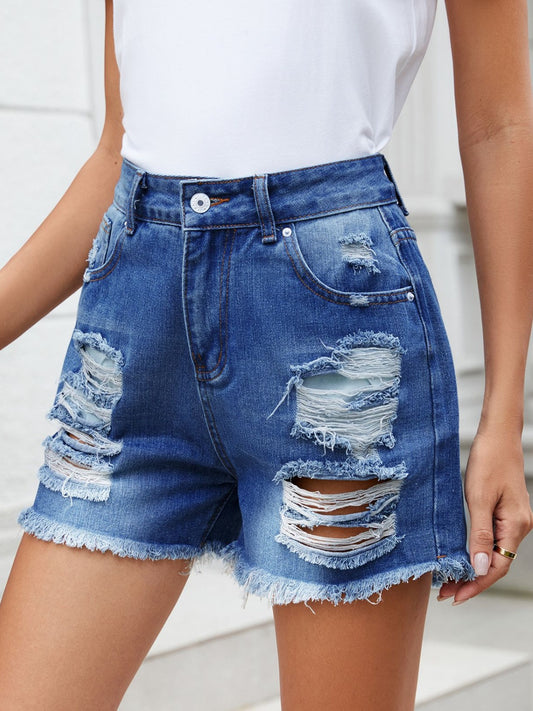 Shorts de mezclilla con dobladillo sin rematar desgastados