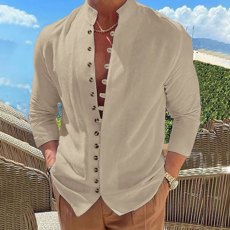 Camisa informal de manga larga con botones estilo retro para hombre de nueva moda 