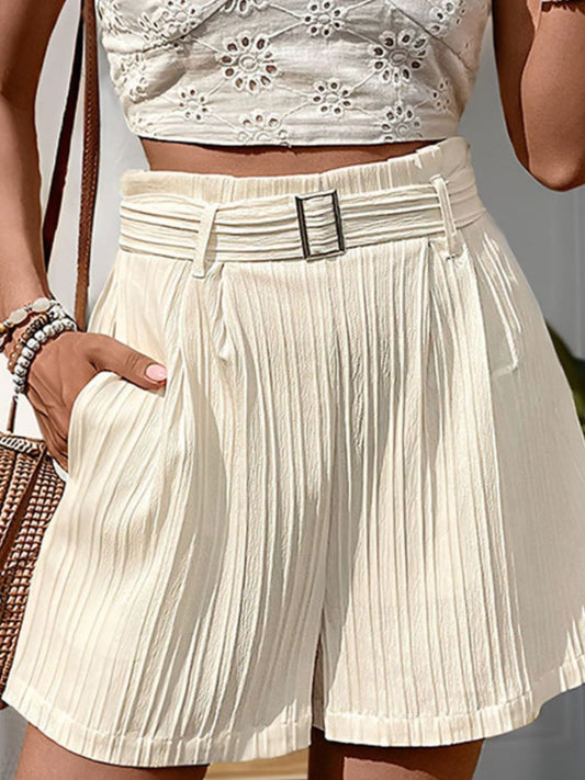 Pantalones cortos texturizados de cintura alta con bolsillos