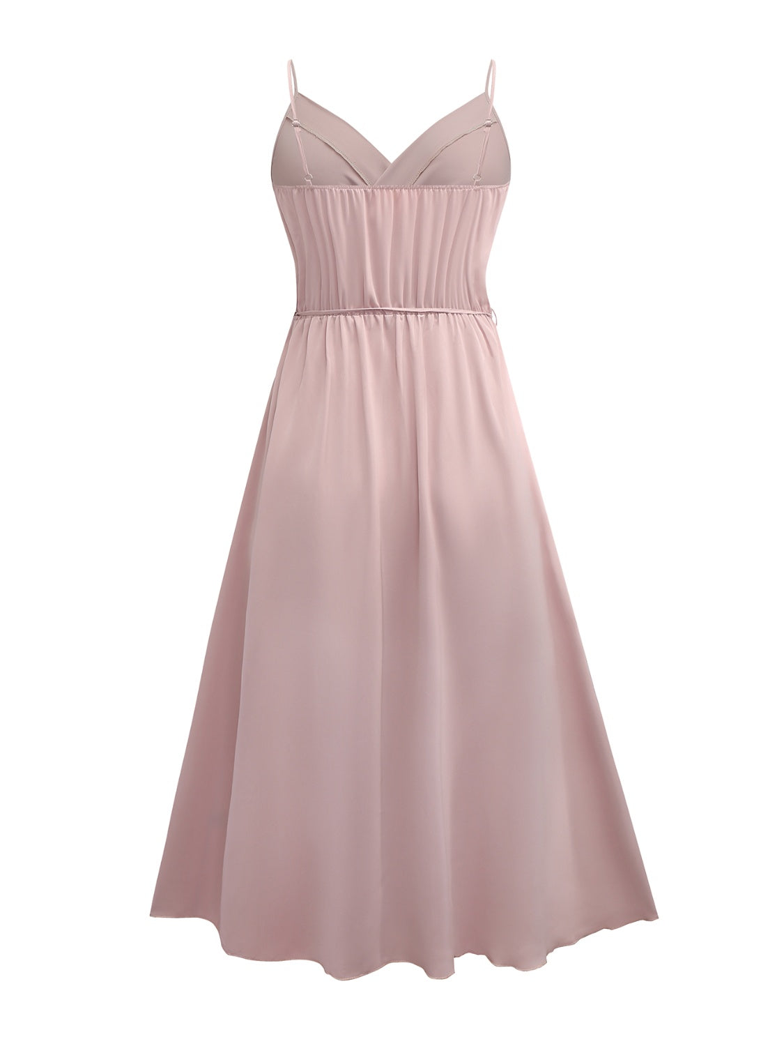 Vestido camisero midi sin mangas con escote cruzado y lazo color miel