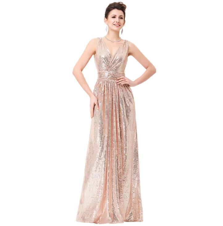 Vestido de dama de honor con lentejuelas de oro rosa 