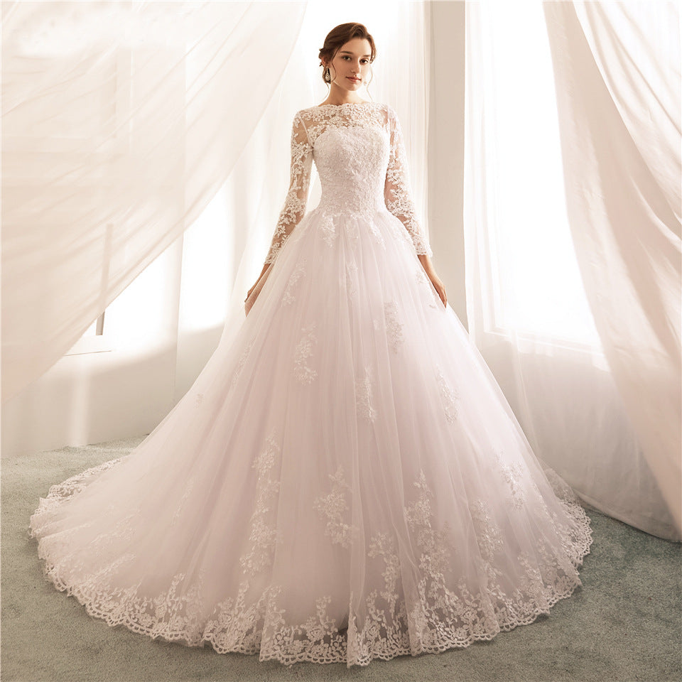 Vestido de Noiva Manga Larga Una Línea Vestido de Novia
