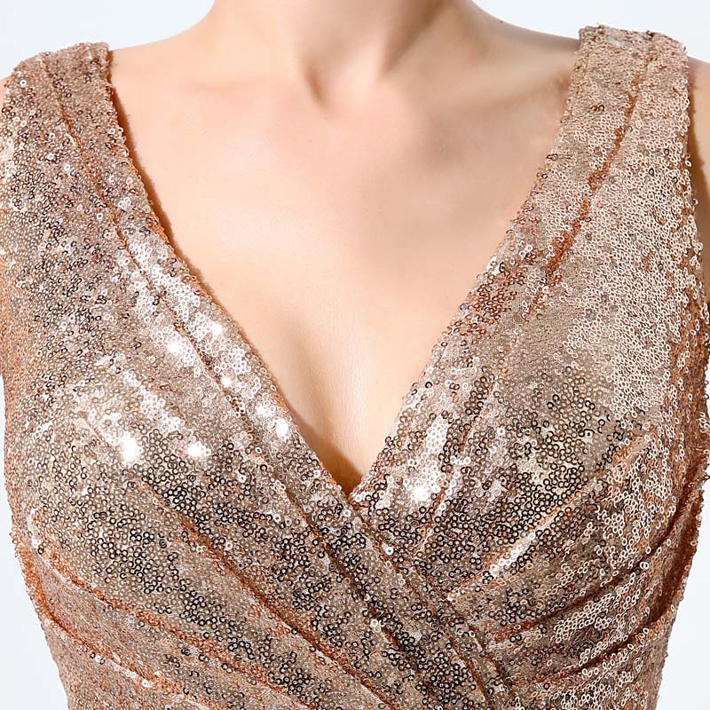 Vestido de dama de honor con lentejuelas de oro rosa 