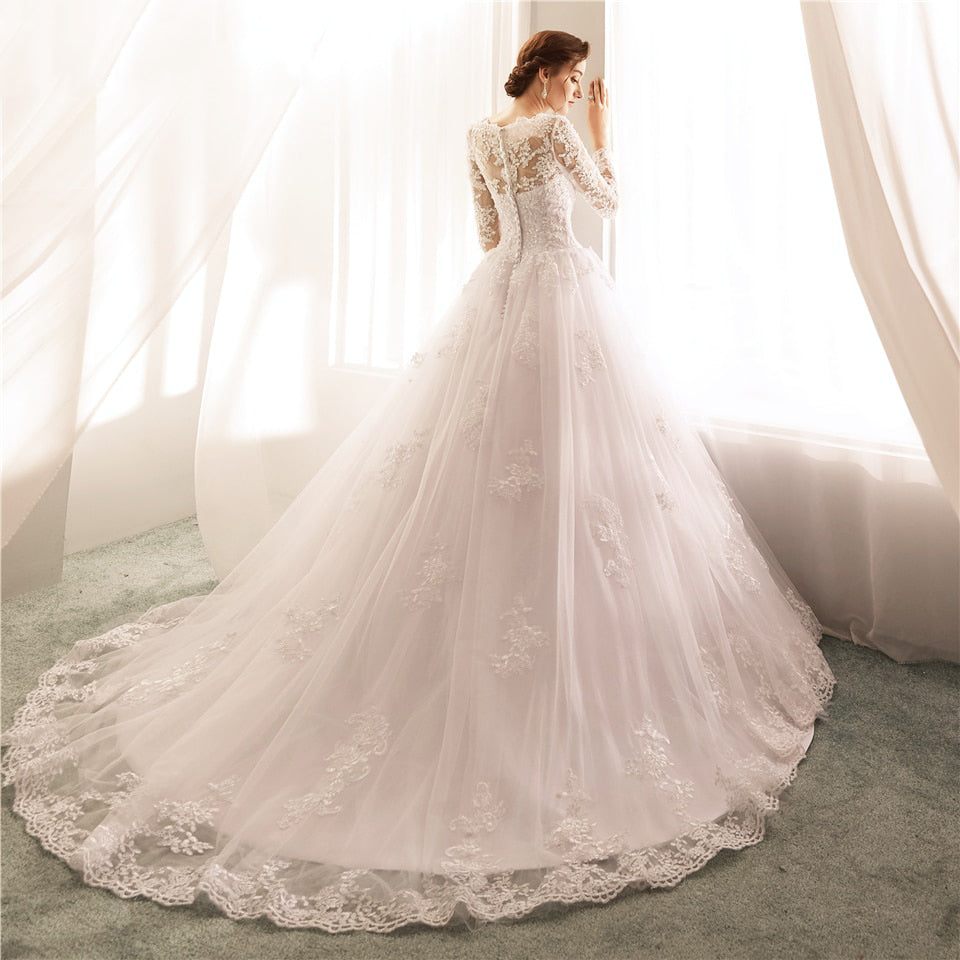 Vestido de Noiva Manga Larga Una Línea Vestido de Novia
