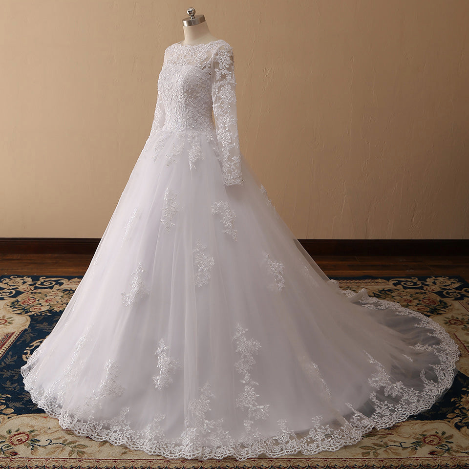 Vestido de Noiva Manga Larga Una Línea Vestido de Novia