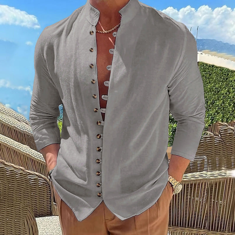 Camisa informal de manga larga con botones estilo retro para hombre de nueva moda 