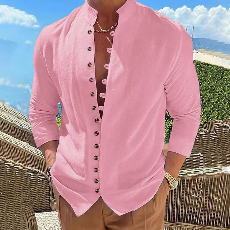 Camisa informal de manga larga con botones estilo retro para hombre de nueva moda 