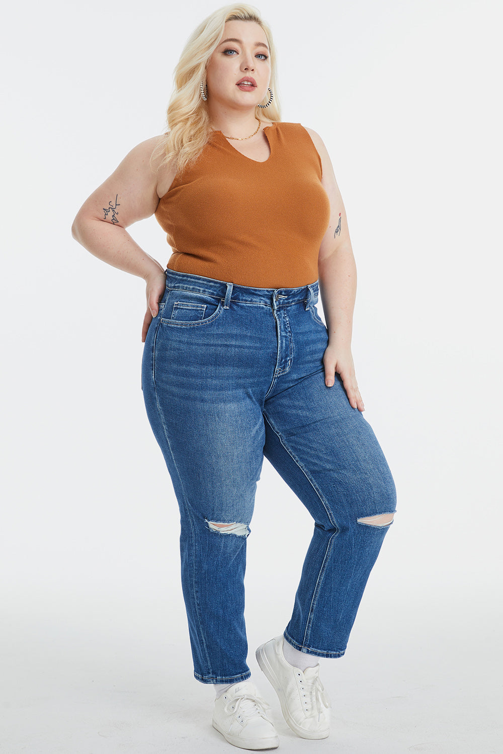 BAYEAS Full Size High Waist Distressed Washed Cropped Mom Jeans