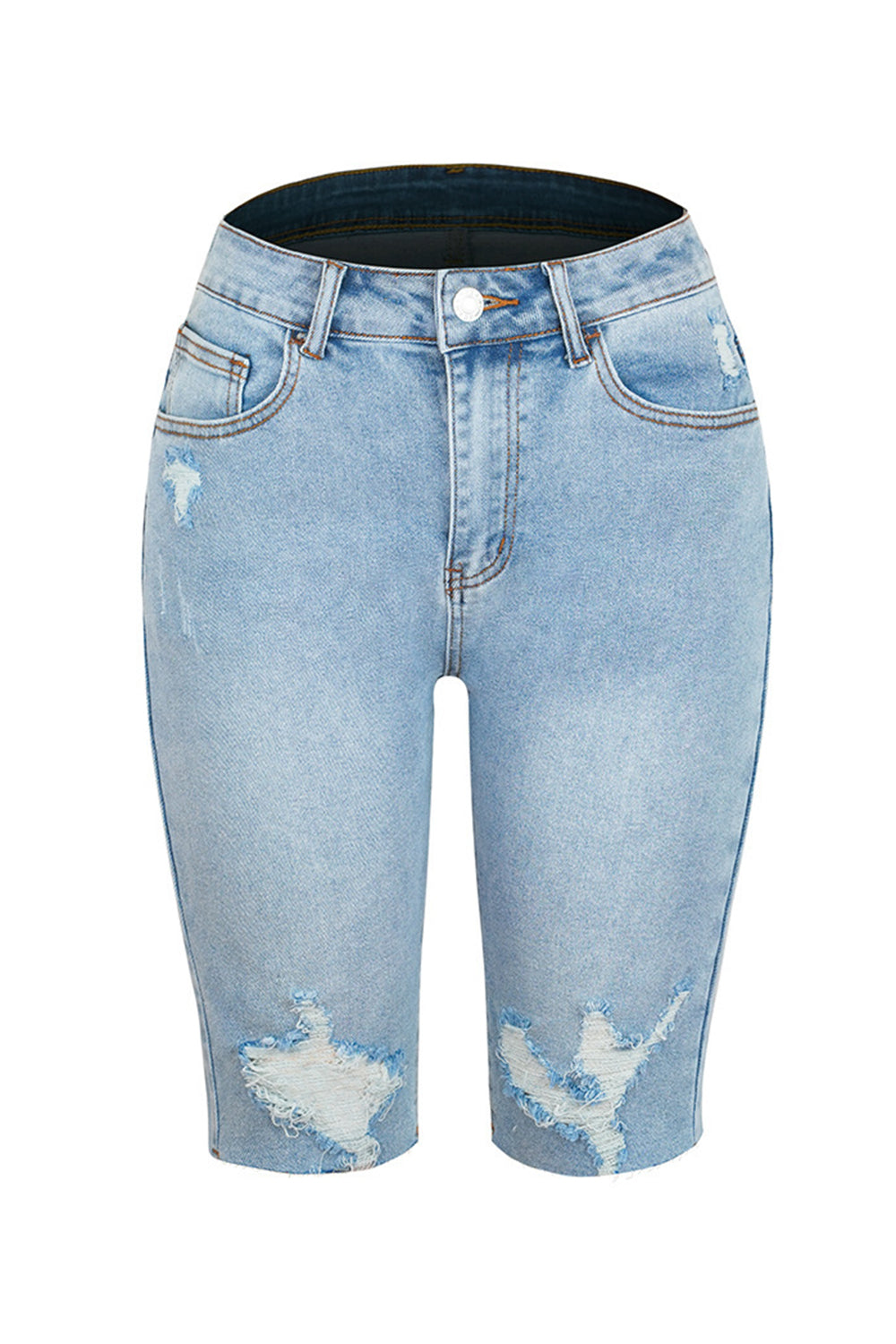 Pantalones cortos de mezclilla desgastados con bolsillos