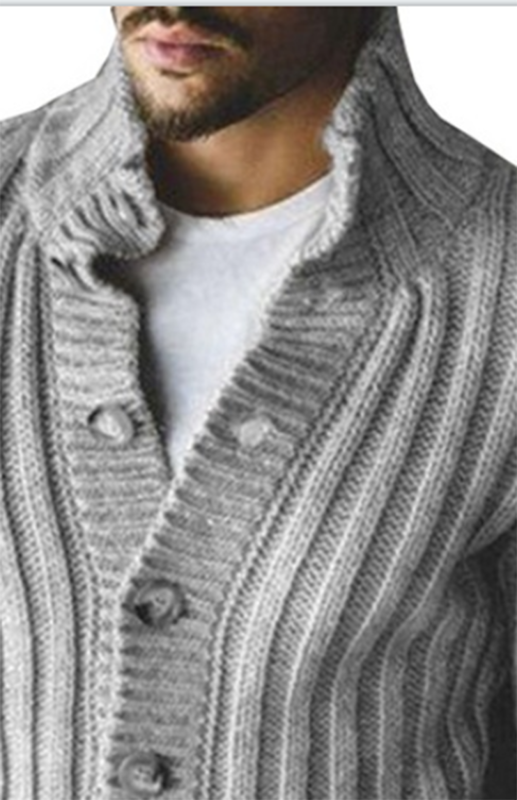 Chaqueta de suéter de manga larga con solapa de suéter de punto de un solo pecho informal para hombres 