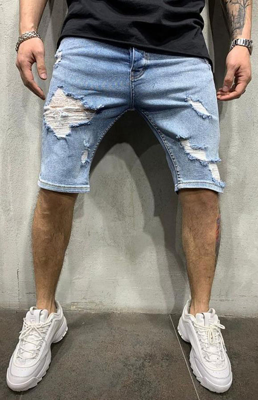 Men's Fashion Mid Waist Ripped Slim Short Jeans