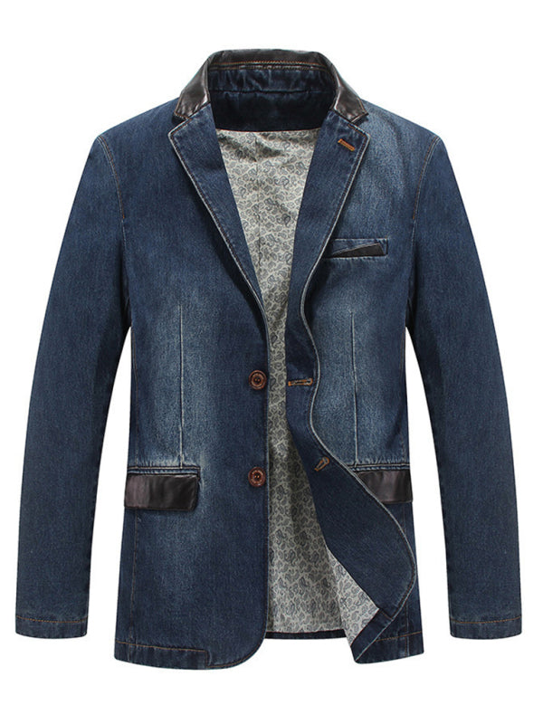 Men's Casual Denim Patchwork Suit Jacket