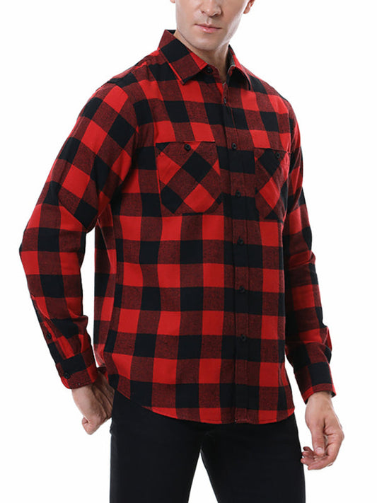 Men’s Classy Collared Plaid Button Down Long Sleeve With Front Pockets