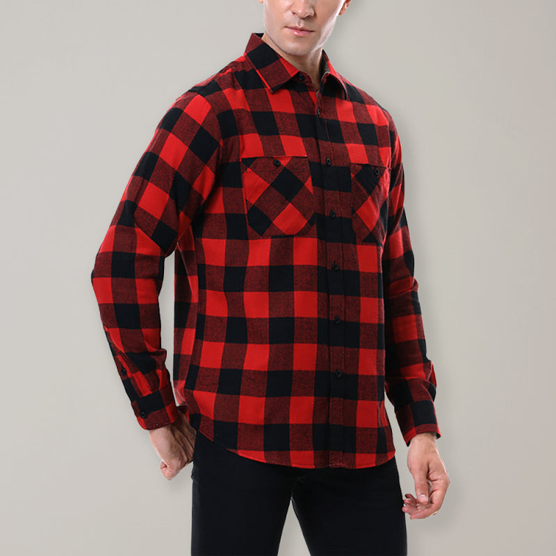 Men’s Classy Collared Plaid Button Down Long Sleeve With Front Pockets
