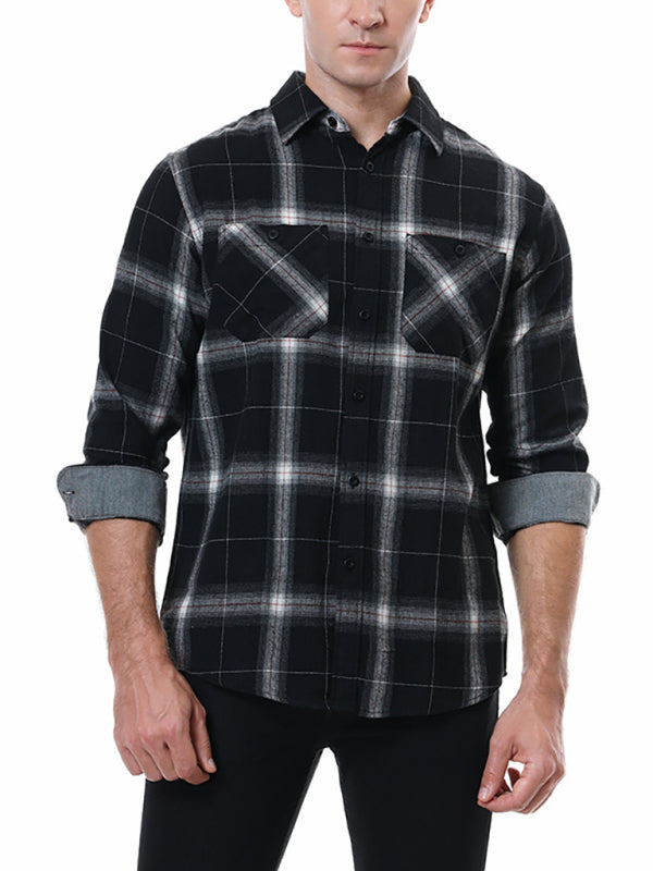 Men’s Classy Collared Plaid Button Down Long Sleeve With Front Pockets