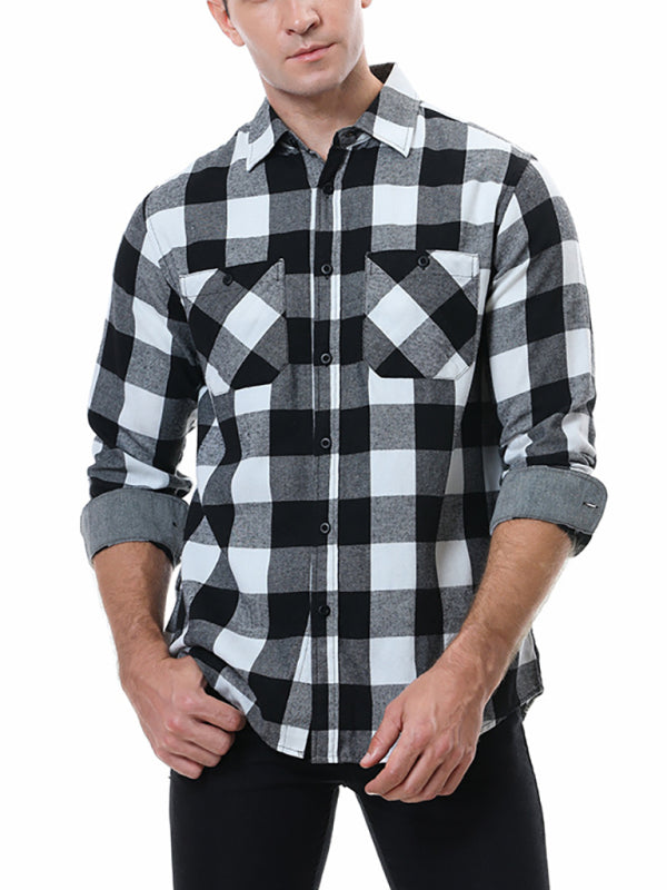 Men’s Classy Collared Plaid Button Down Long Sleeve With Front Pockets