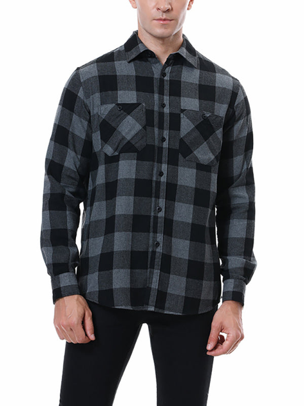 Men’s Classy Collared Plaid Button Down Long Sleeve With Front Pockets