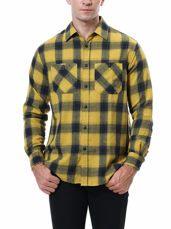 Men’s Classy Collared Plaid Button Down Long Sleeve With Front Pockets