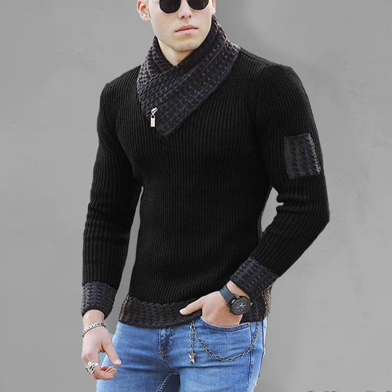 Men’s Shawl Pullover Ribbed Collar Cuffs And Hem With Zipper Sweater