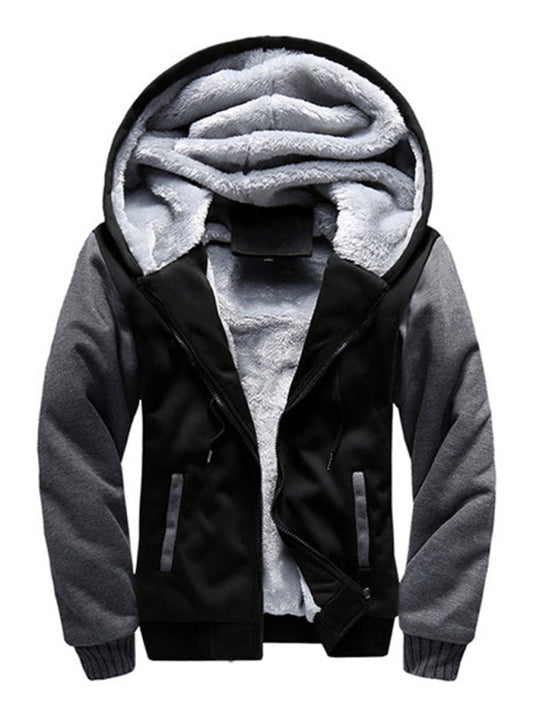 Men’s Combo Color Faux Fur Lined Zip Up Hoodie