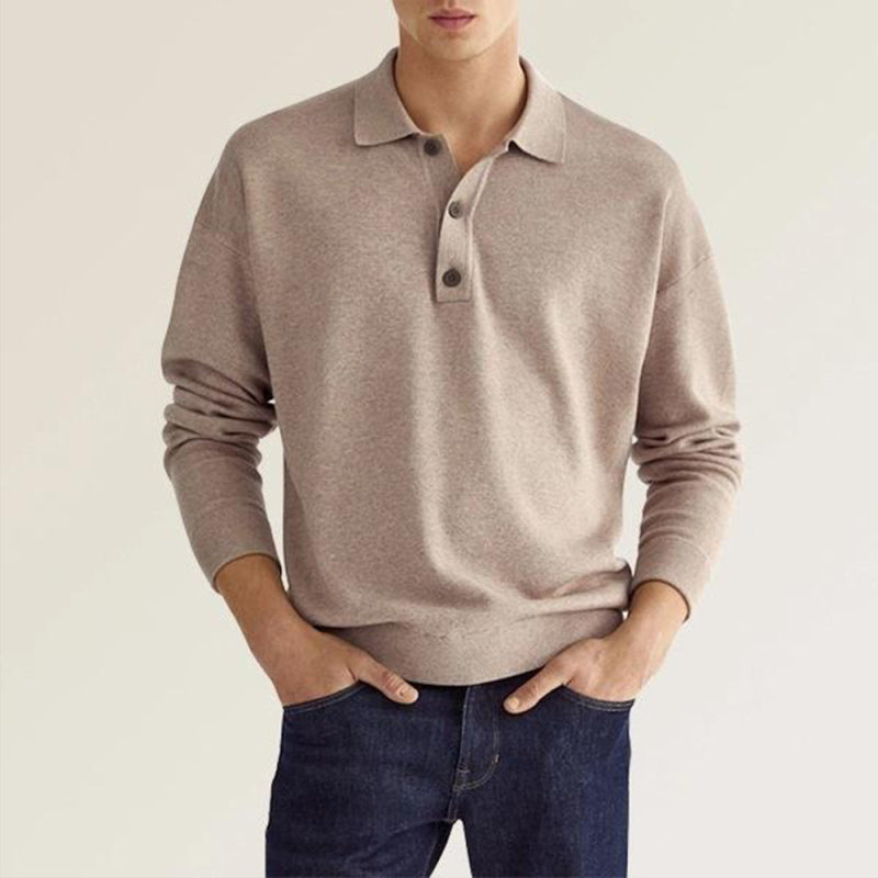 Polo de manga larga de color liso para hombre 