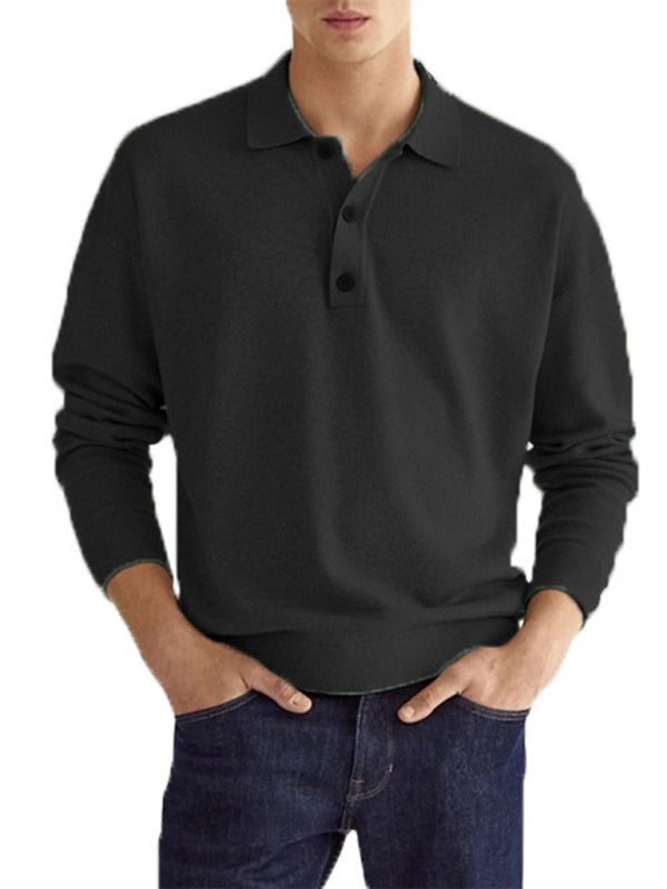 Polo de manga larga de color liso para hombre 