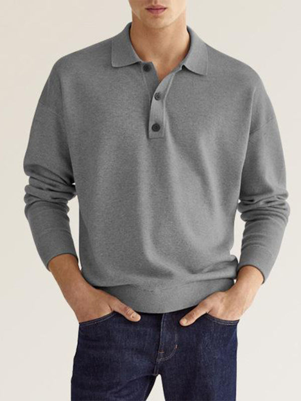 Polo de manga larga de color liso para hombre 