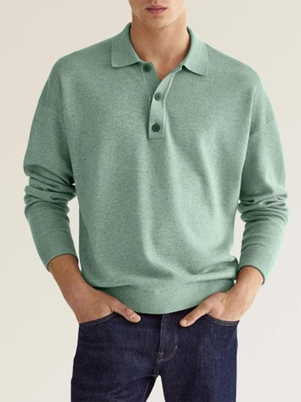 Polo de manga larga de color liso para hombre 