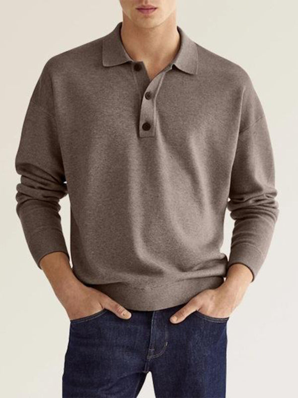 Polo de manga larga de color liso para hombre 