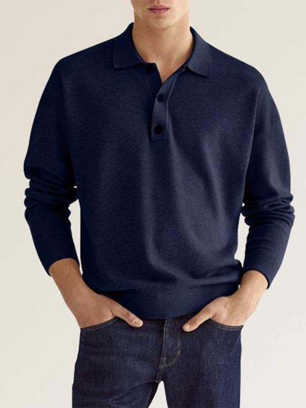 Polo de manga larga de color liso para hombre 
