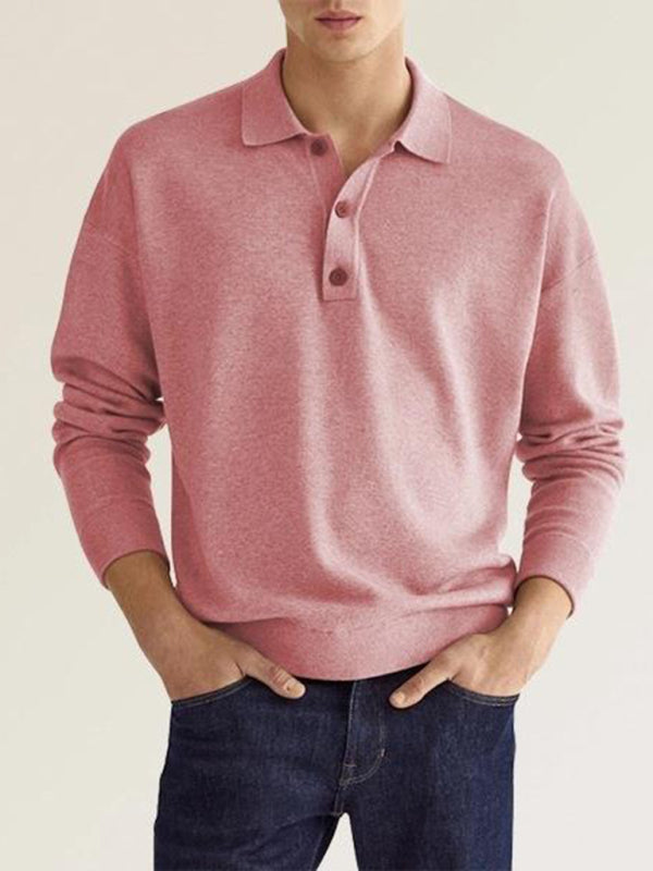 Polo de manga larga de color liso para hombre 