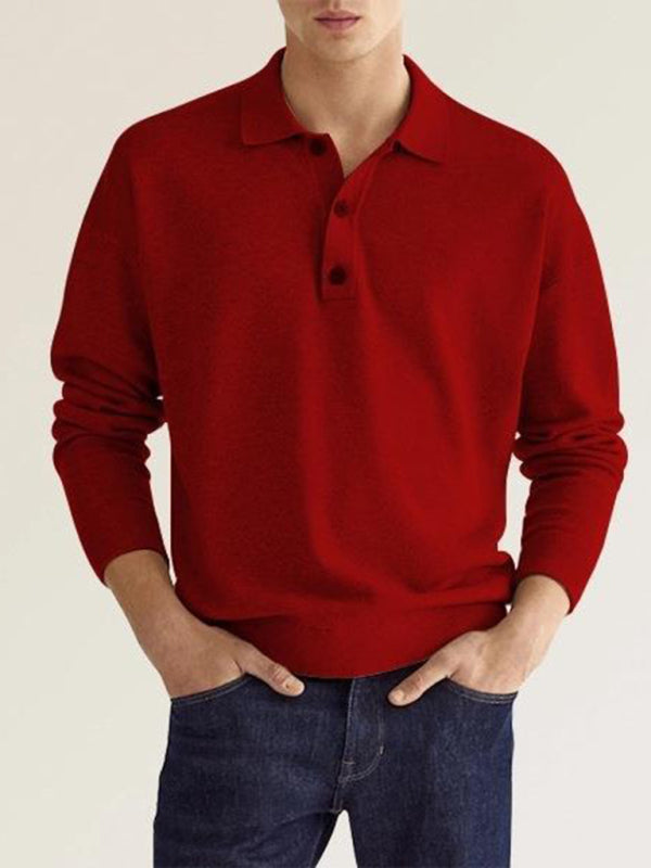 Polo de manga larga de color liso para hombre 
