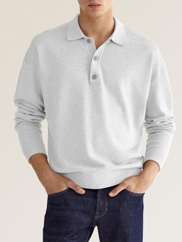 Polo de manga larga de color liso para hombre 
