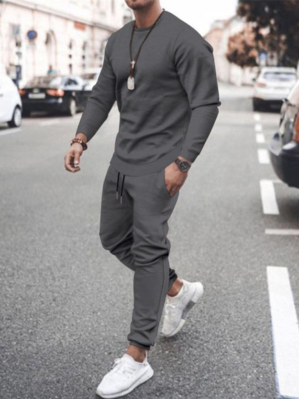 Traje casual de manga larga traje deportivo de moda de color sólido para hombres 