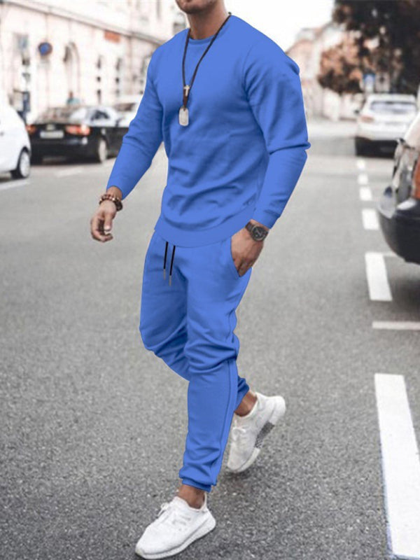 Traje casual de manga larga traje deportivo de moda de color sólido para hombres 