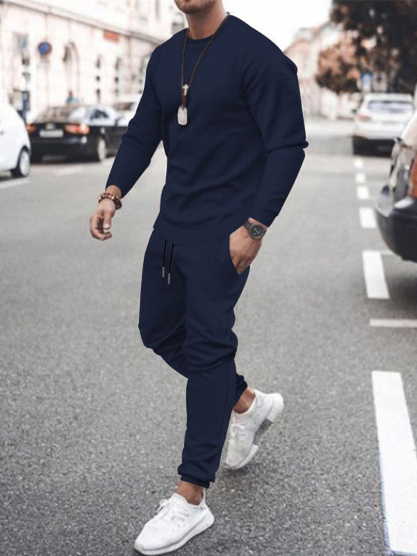 Traje casual de manga larga traje deportivo de moda de color sólido para hombres 