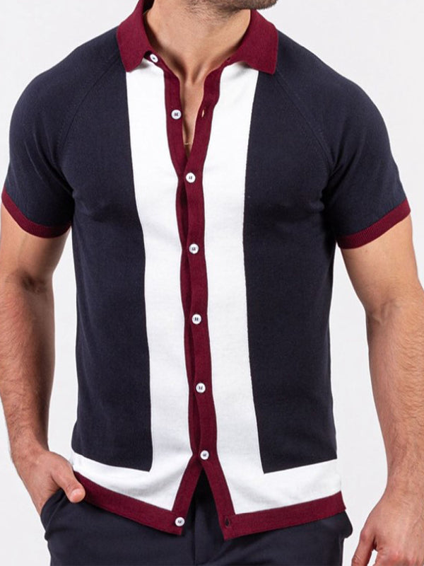 Camisa de manga corta con botones en contraste de colores para hombre 