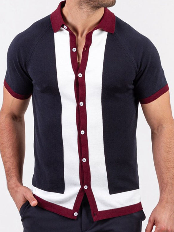 Camisa de manga corta con botones en contraste de colores para hombre 