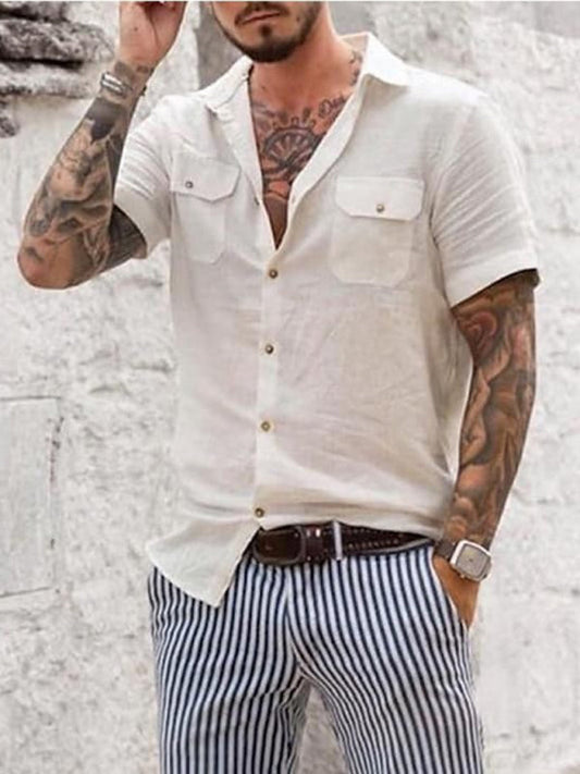 Men's Woven Casual Two Pocket Short Sleeve Shirt