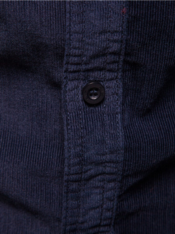 Camisa casual de manga larga slim fit de pana para hombre 