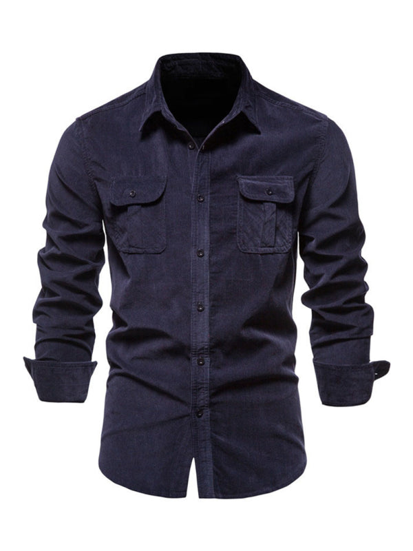 Camisa casual de manga larga slim fit de pana para hombre 