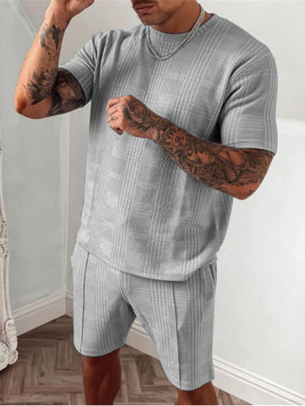 Conjunto de camiseta y pantalones cortos con estampado de cuadros para hombre 