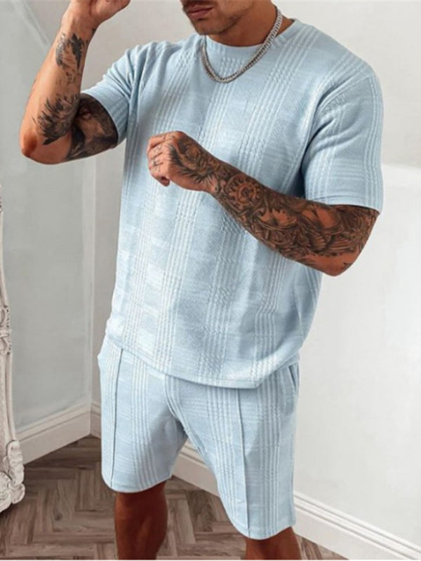 Conjunto de camiseta y pantalones cortos con estampado de cuadros para hombre 
