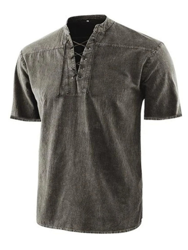 Camiseta de manga corta tejida con cordones de color liso para hombre 