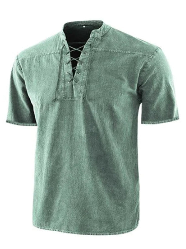 Camiseta de manga corta tejida con cordones de color liso para hombre 