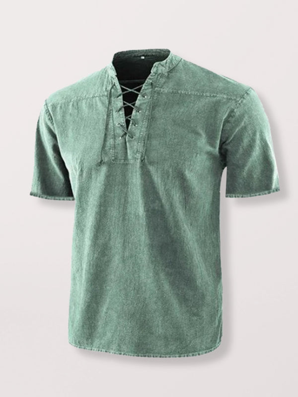 Camiseta de manga corta tejida con cordones de color liso para hombre 