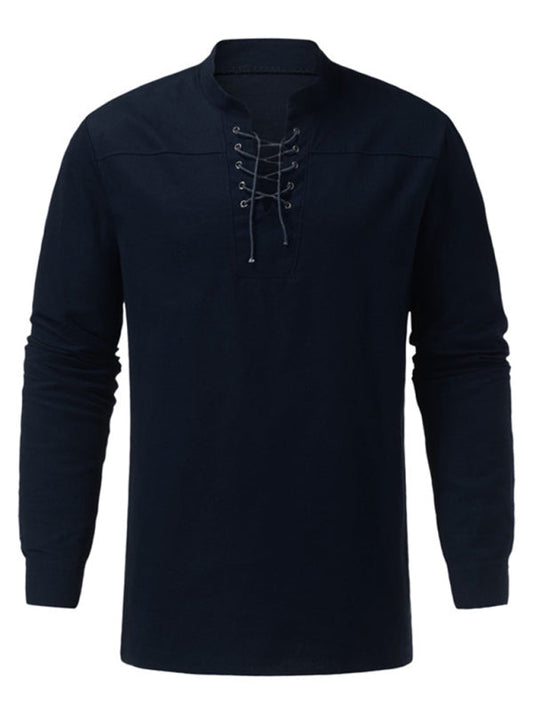 Men's Solid Color Long Sleeve Lace-up Rib Sweater